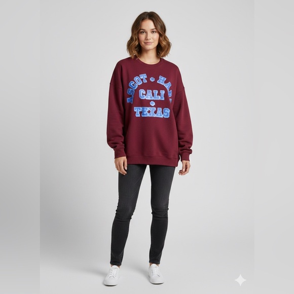 Ascot + Hart Sweaters - Ascot + Hart Maroon Cali + Texas Oversized Sweatshirt